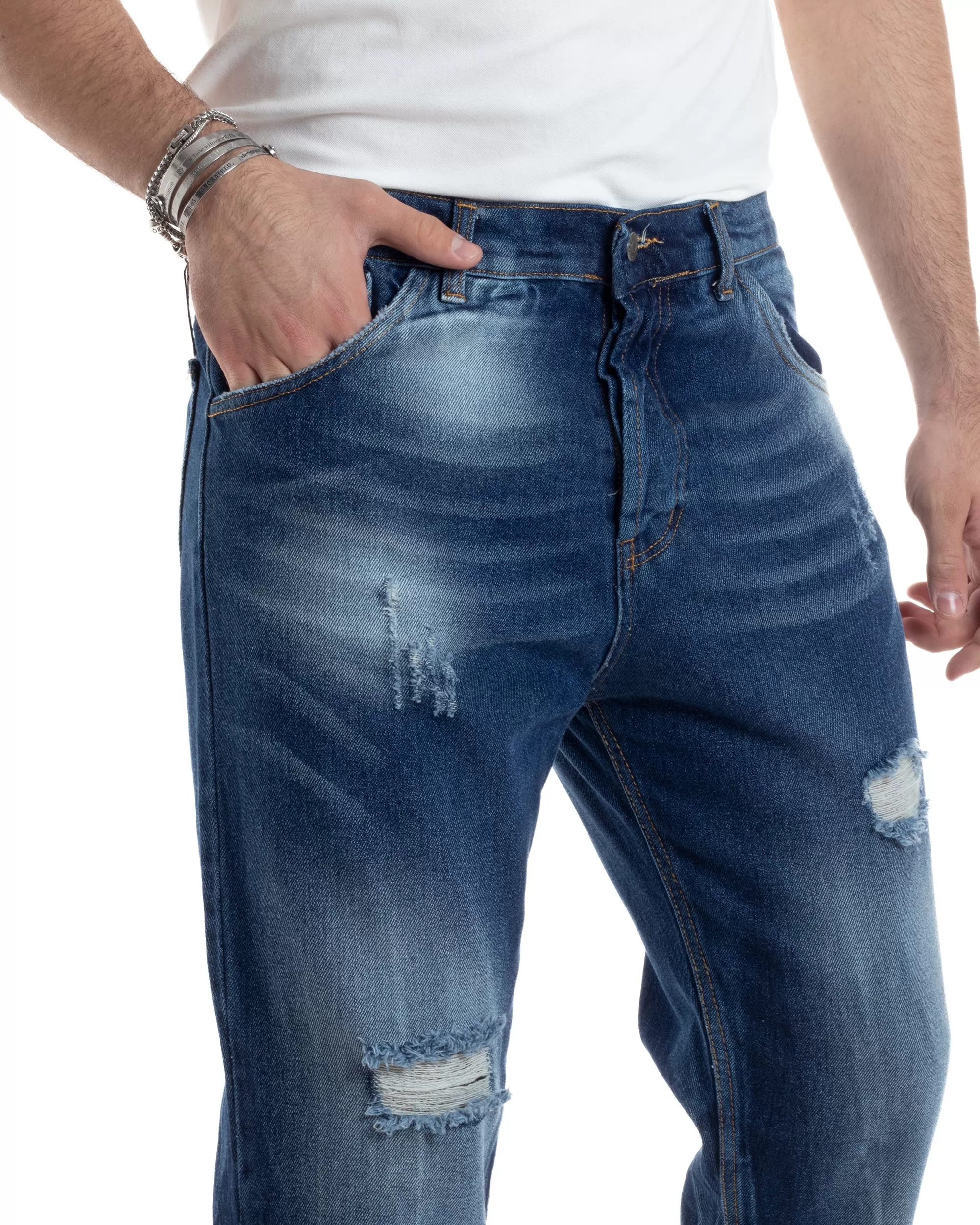 Pantaloni Jeans Uomo Loose Fit Denim Con Rotture Stonewashed Casual GIOSAL-JS1036A