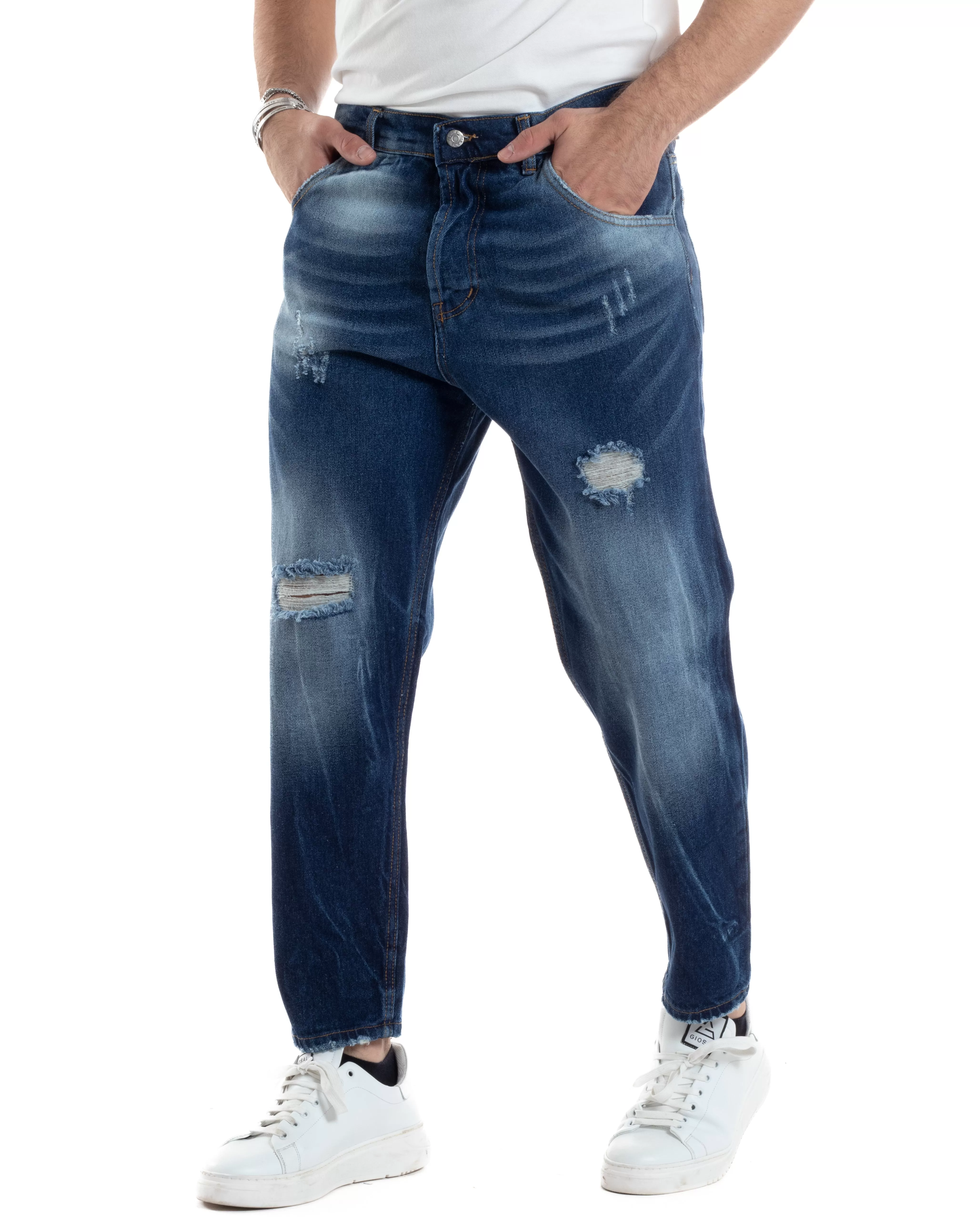 Pantaloni Jeans Uomo Loose Fit Denim Con Rotture Stonewashed Casual GIOSAL-JS1036A