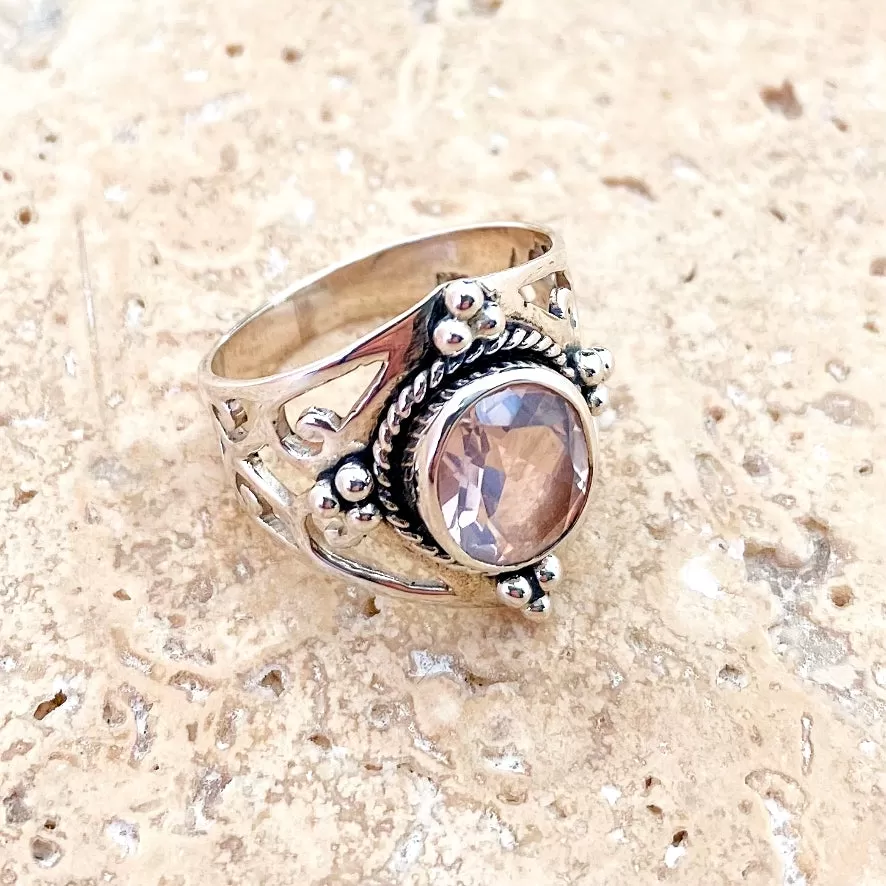 Rose Quartz Oval Gemstone Ring - Surya