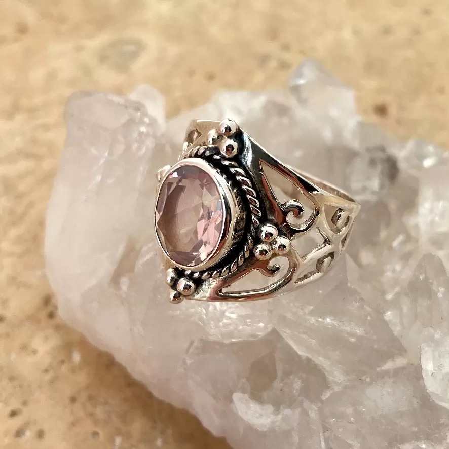 Rose Quartz Oval Gemstone Ring - Surya