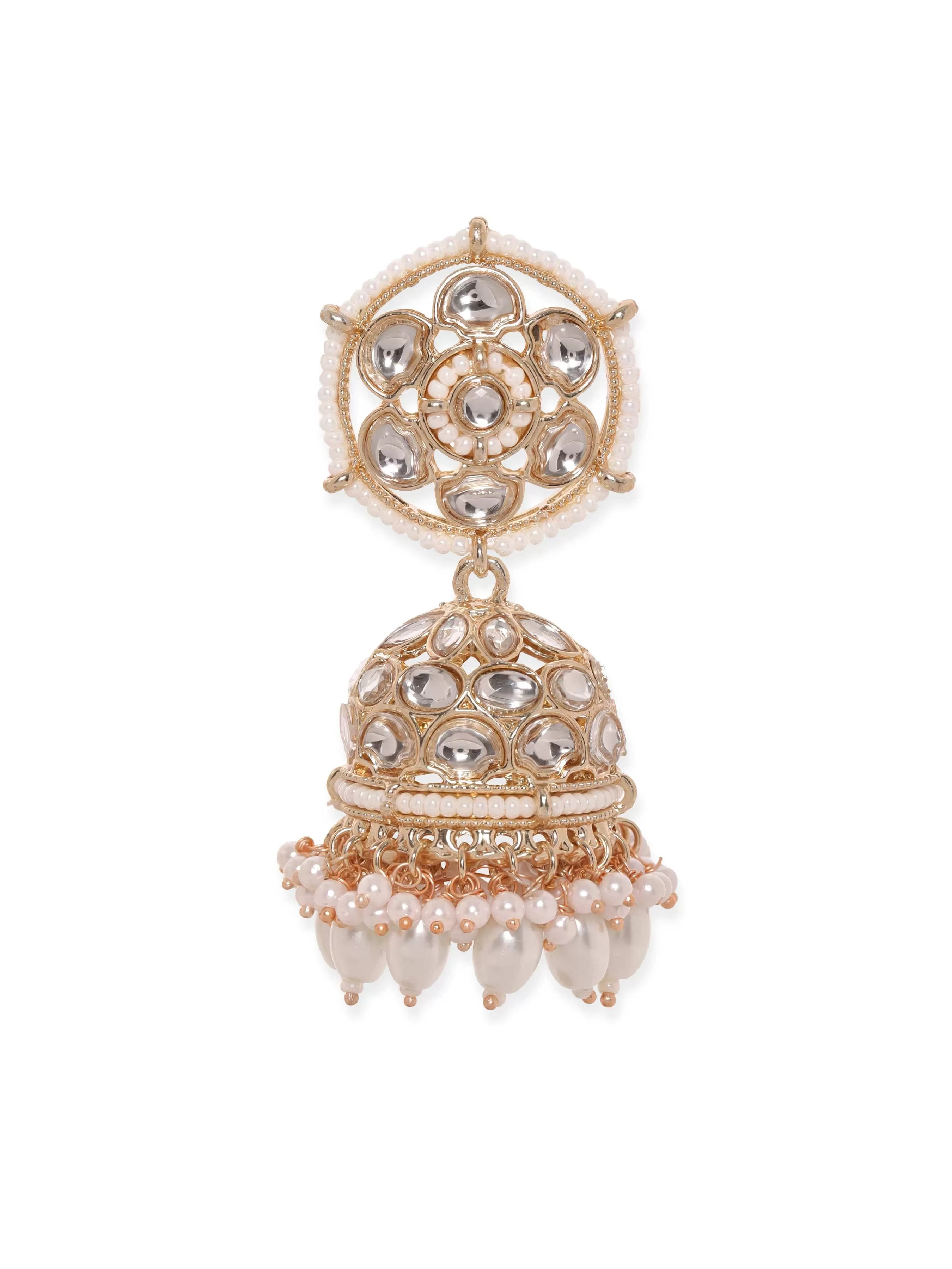 Rubans 22K Rose Gold Pearl dangle Statement Jhumka Earrings