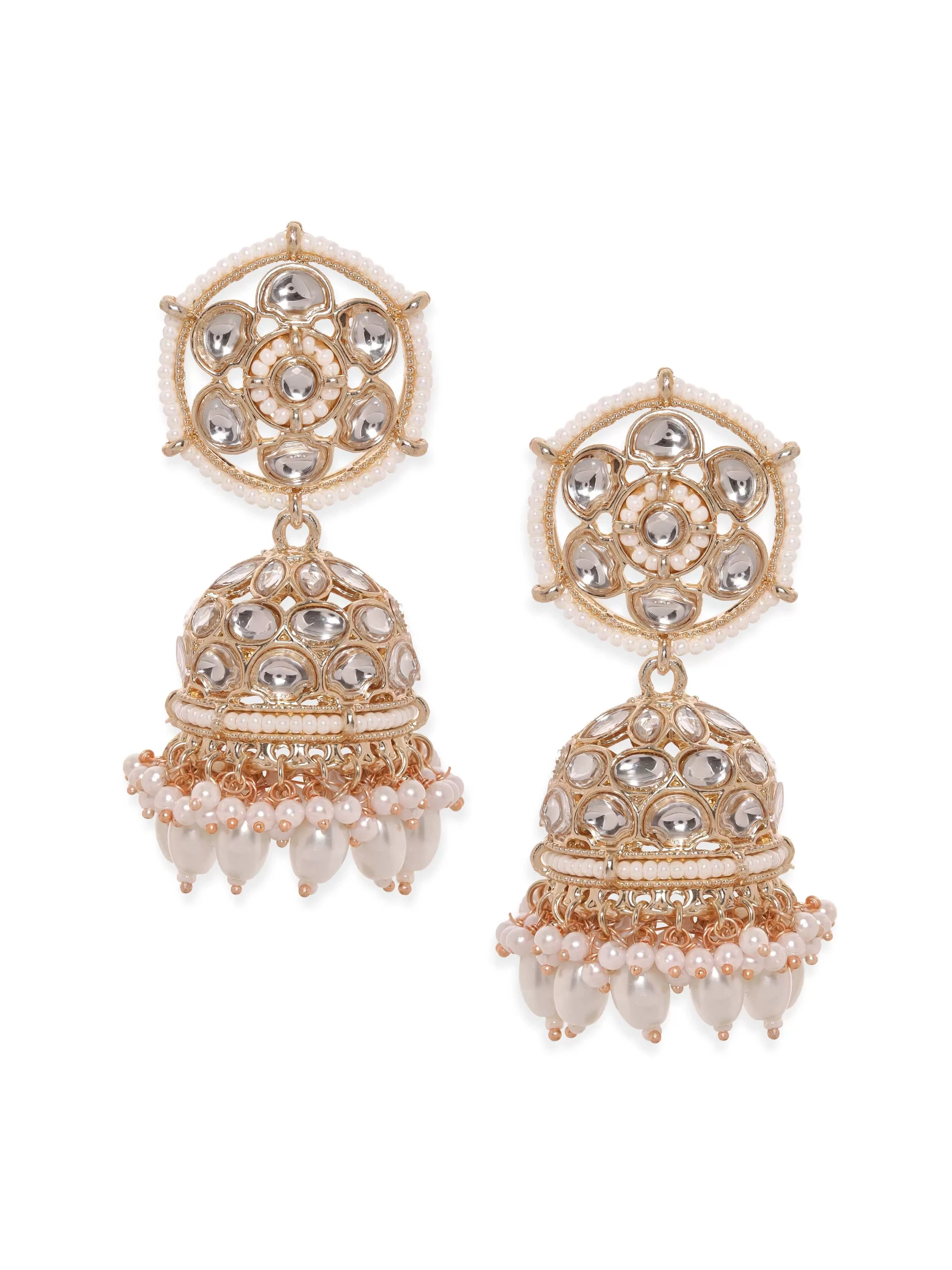 Rubans 22K Rose Gold Pearl dangle Statement Jhumka Earrings