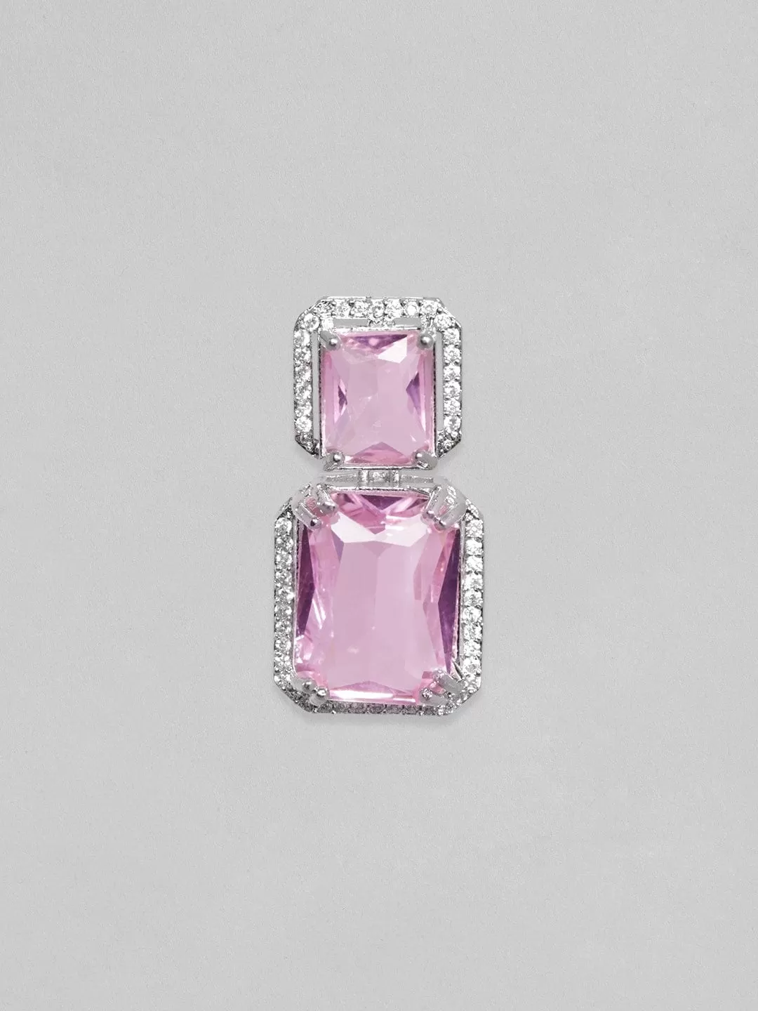 Rubans Rhodium Plated Premium white & Pink Saphire solitaire Zircons Dangle Earring.