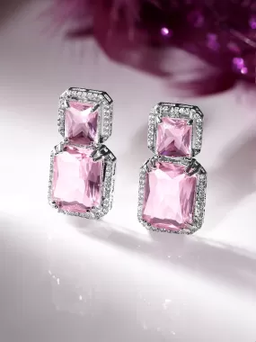 Rubans Rhodium Plated Premium white & Pink Saphire solitaire Zircons Dangle Earring.