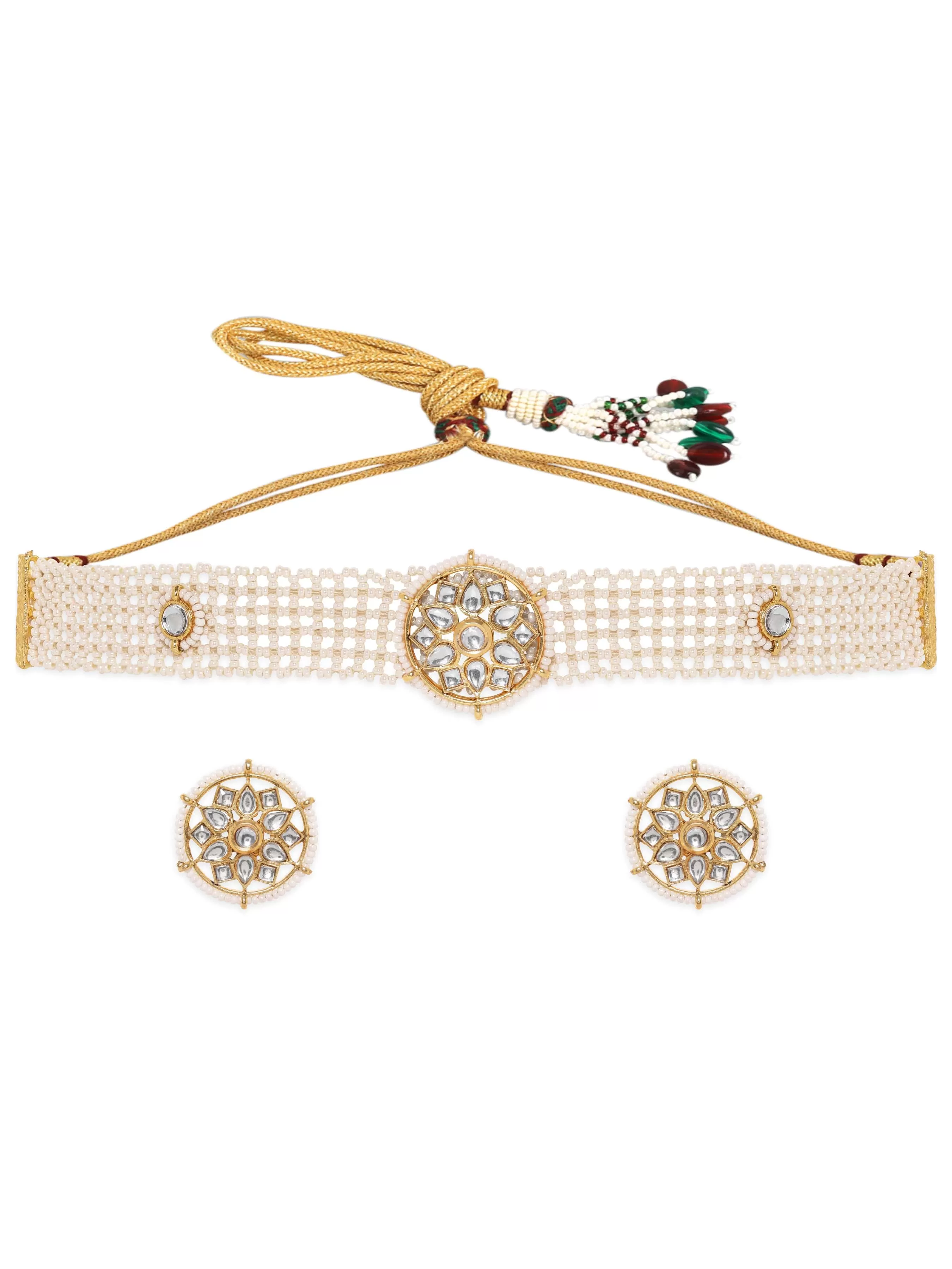 Rubans Royal Splendor 22K Gold Plated Kundan and Pearl beaded Choker jewelry Set