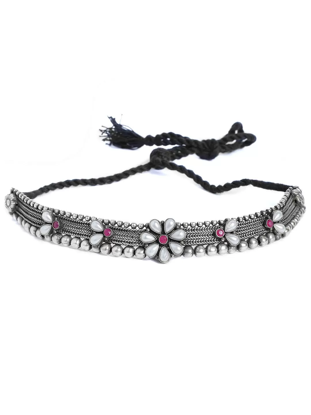 Rubans Silver Plated Handcrafted Oxidised Floral Choker