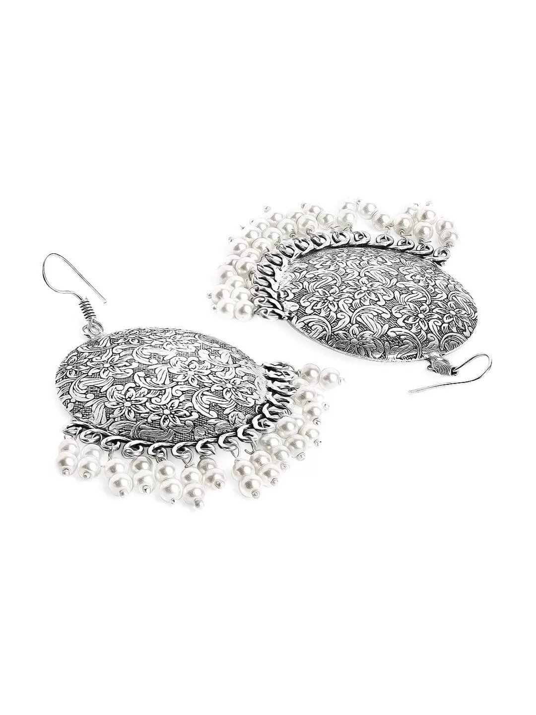 Rubans Silver-Plated White Pearl Beaded Engraved Jewellery Set