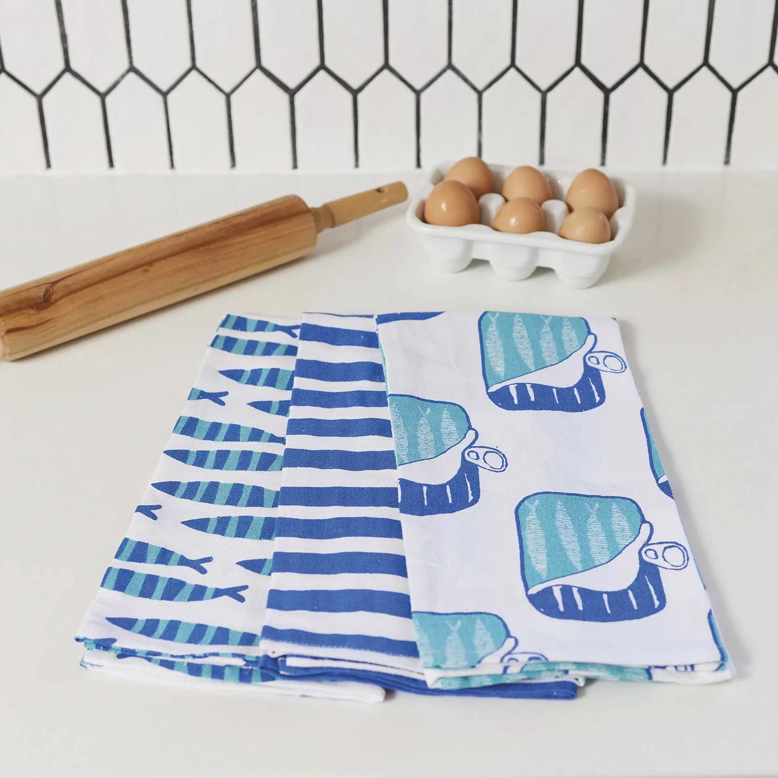 Sardines Cotton Kitchen Towel Set Of 3