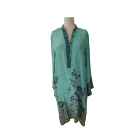 Shamsha Hashwani Green Silk Digital Print Kurta | Gently Used |