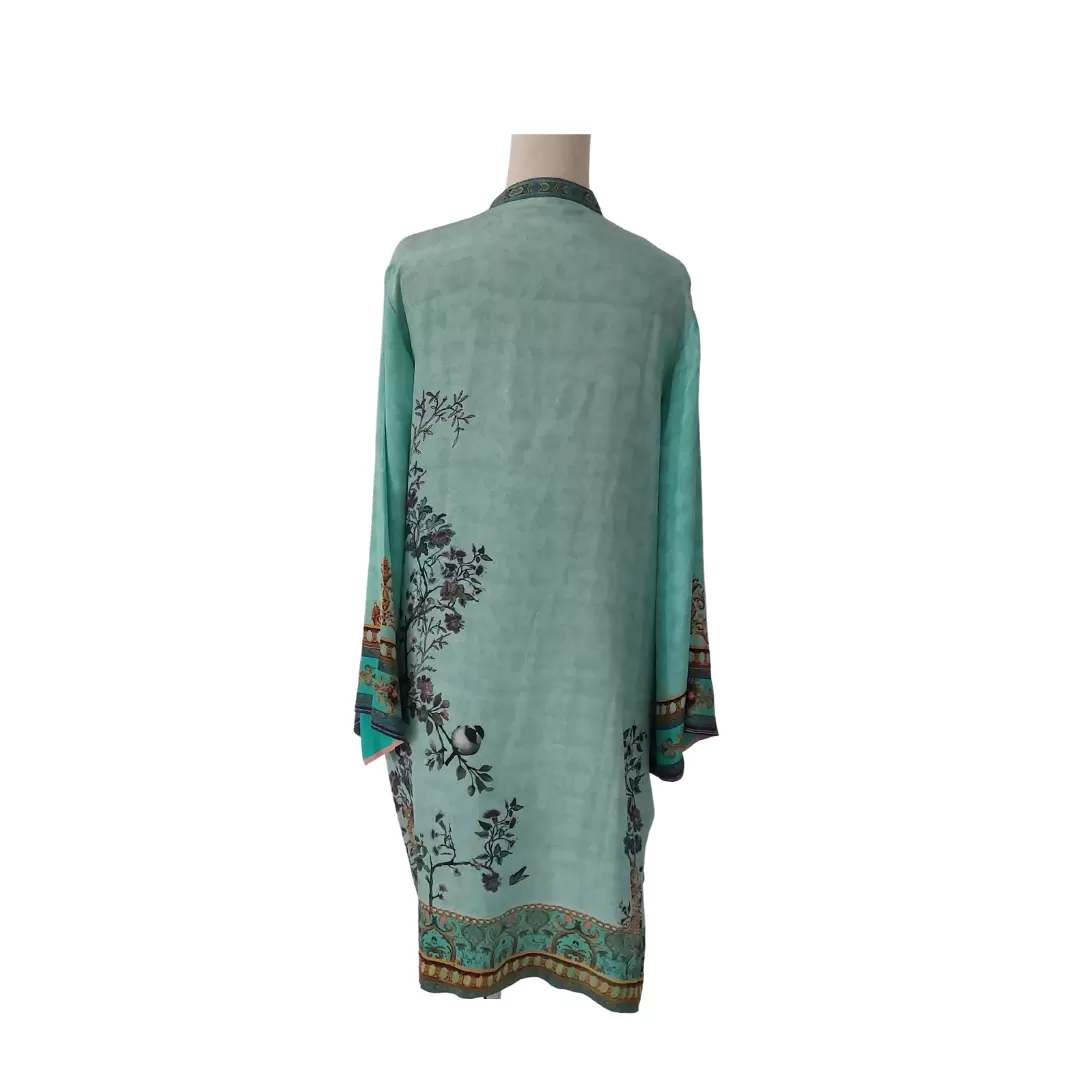 Shamsha Hashwani Green Silk Digital Print Kurta | Gently Used |