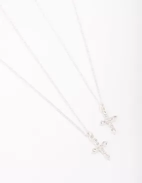 Silver Classic Diamante Cross Necklace Pack