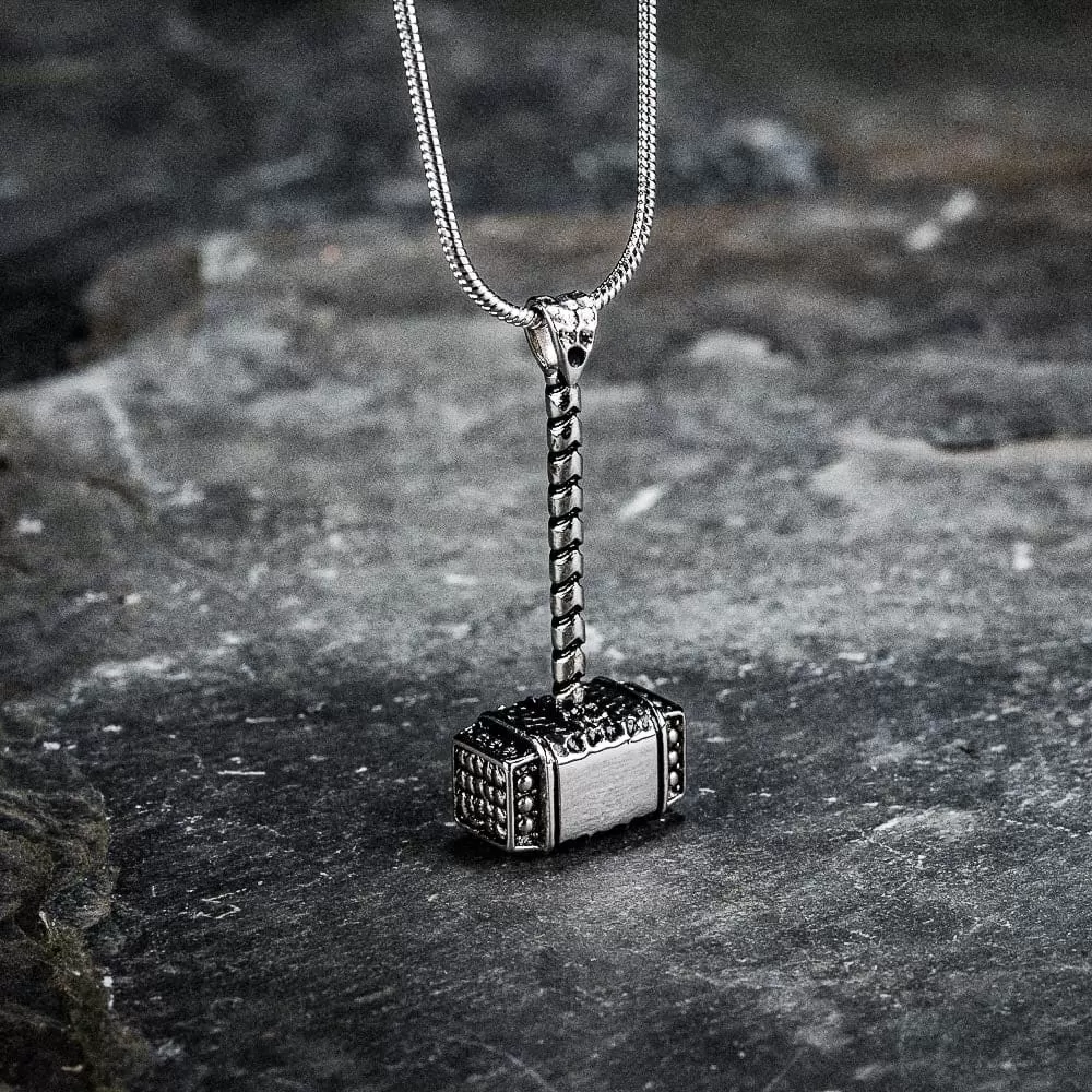 Stainless Steel Thor's Hammer Cremation Necklace