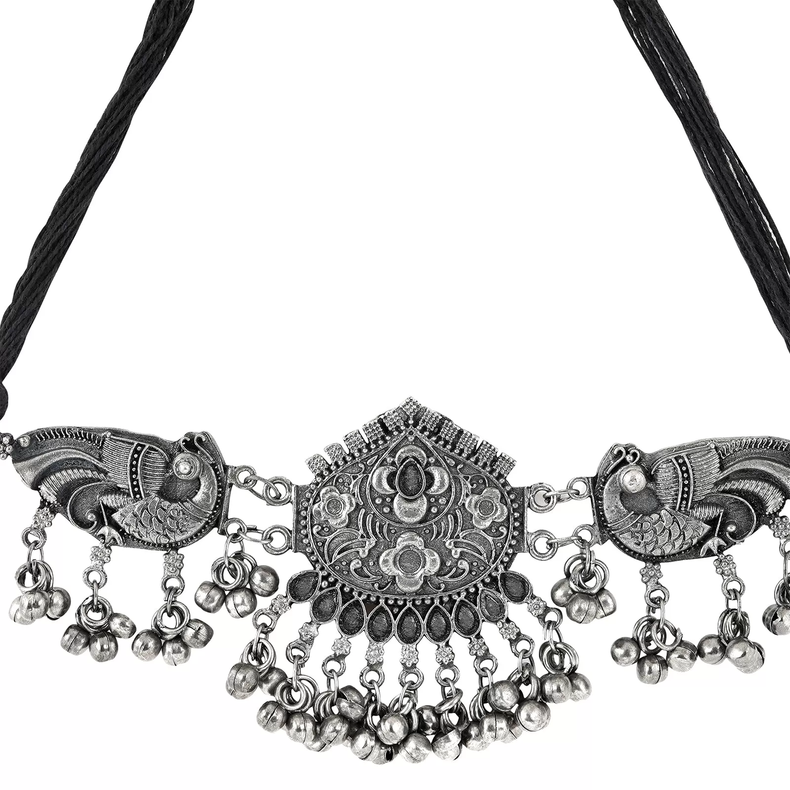 Teejh Aarthi Silver Oxidised Necklace Set