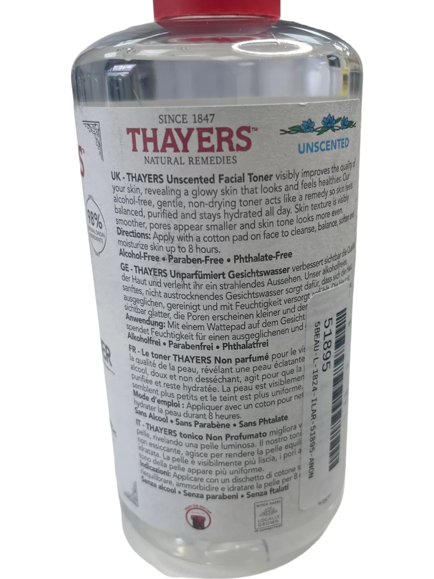 Thayers Natural Remedies Unscented Witch Hazel Facial Toner 355 ml