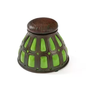 Tiffany Studios New York Bronze and Green Glass Inkwell