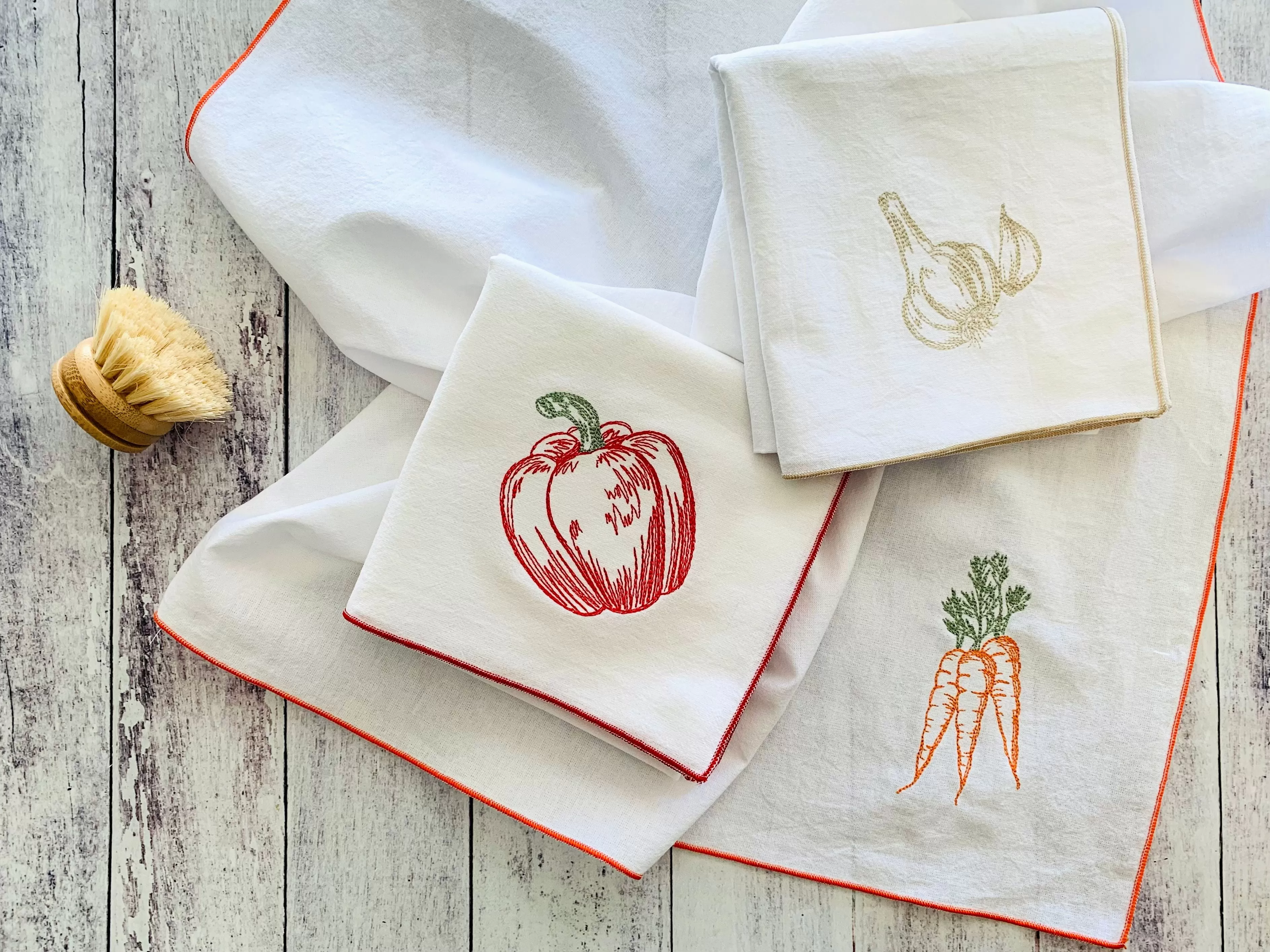 Vegetable Flour Sack Towels, set of three