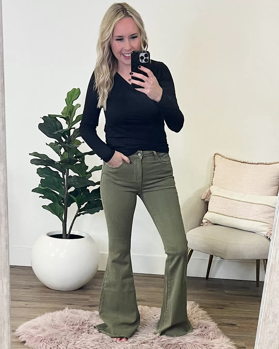 Vervet Devin Non Distressed Flare Jeans - Covert Green