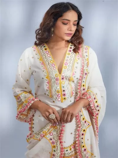 White Designer Partywear Georgette Mirror Work Sharara Set