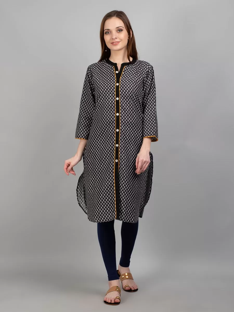 Women Black Floral Printed Kurta