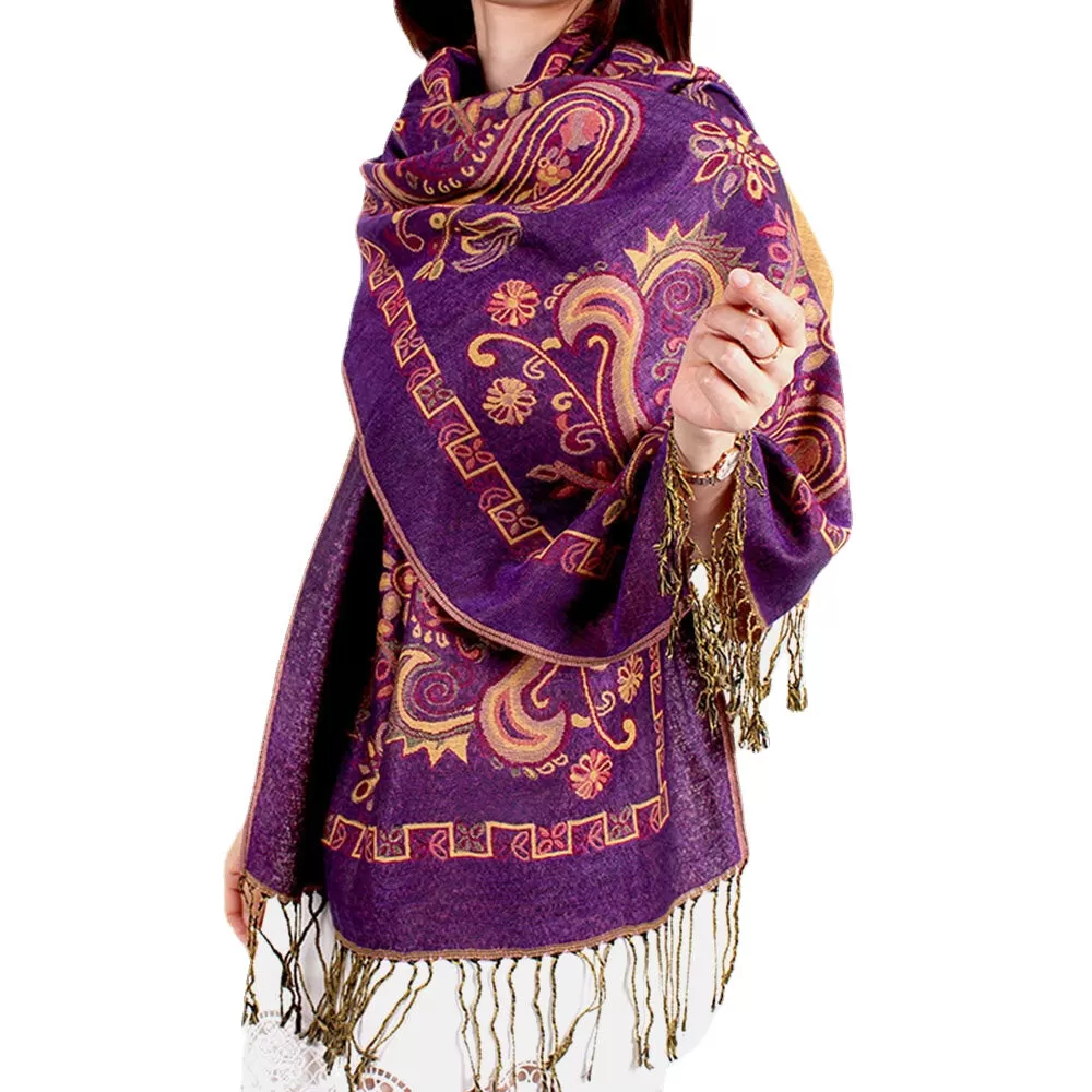 Women Ethnic Style Keep Warm Plus Thick Long Scarf Shawl With Tassel